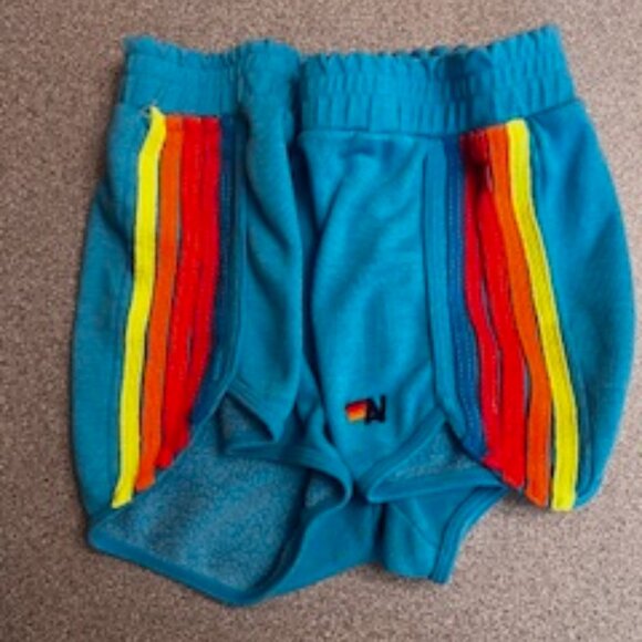 NWOT Aviator Nation 5 Stripe Jogger Shorts Ocean / Neon Pink & Yellow Size Large - Picture 3 of 7